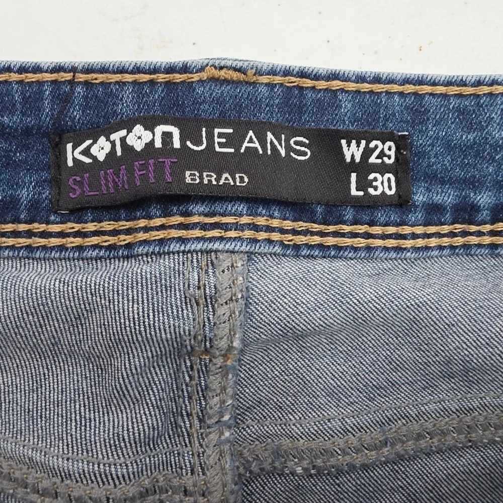 Koton Brad Slim Fit Jeans Mens 29x30 Blue Excellent Distressed Patched Denim